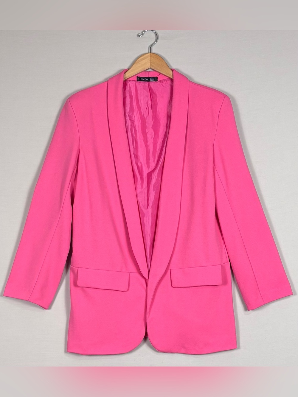 Boohoo Hot Pink Shawl Collar Blazer US 10 UK 14 Statement Jacket